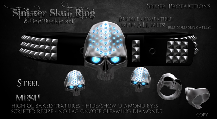 [SP] Sinister Skull Ring 3 (V2) Steel/Blue 