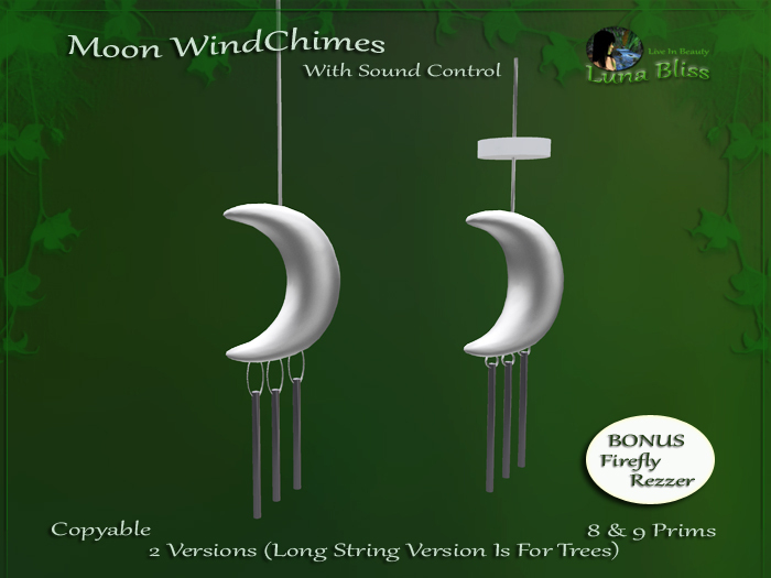 Crescent Moon WindChimes - Sound Controls - 2 Types Included