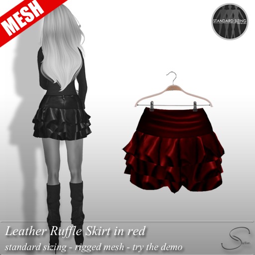 [Stellar] Leather Ruffle Skirt (mesh) in red