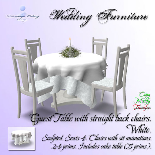 Guest Table with Straight Back Chairs x 4 [White]