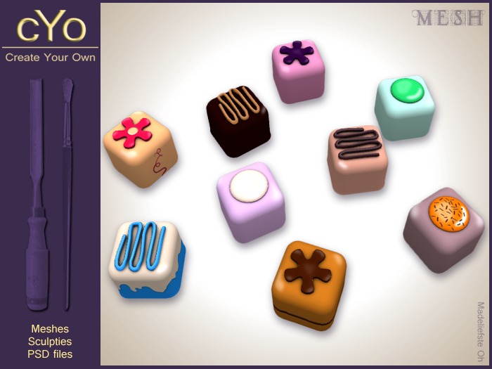 cYo Petit Fours Square, full perms mesh + Photoshop file
