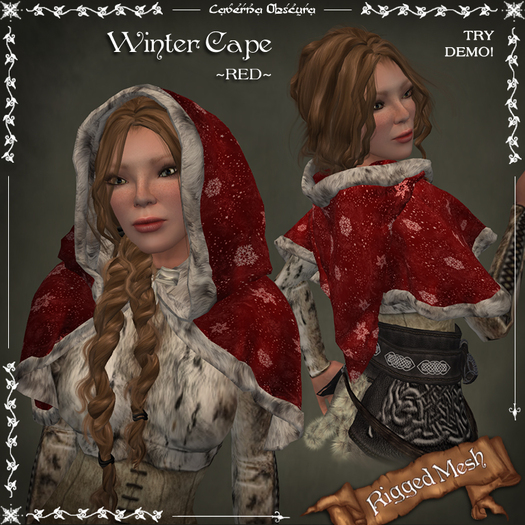 Winter Cape ~RED~ by Caverna Obscura - rigged mesh