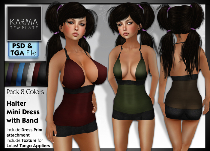 Karma Template - PSD & Tga - Halter Mini Dress with Band - 8 Colors - High detailled Texture