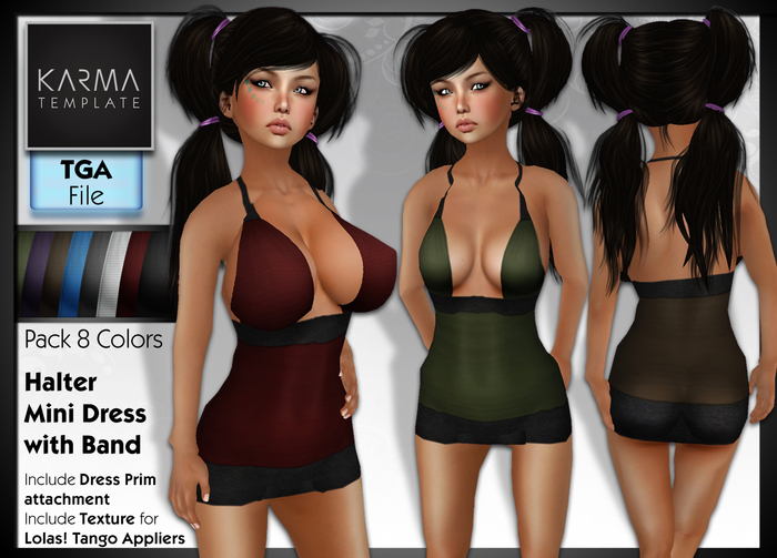 Karma Template - Tga - Halter Mini Dress with Band - 8 Colors - High detailled Texture