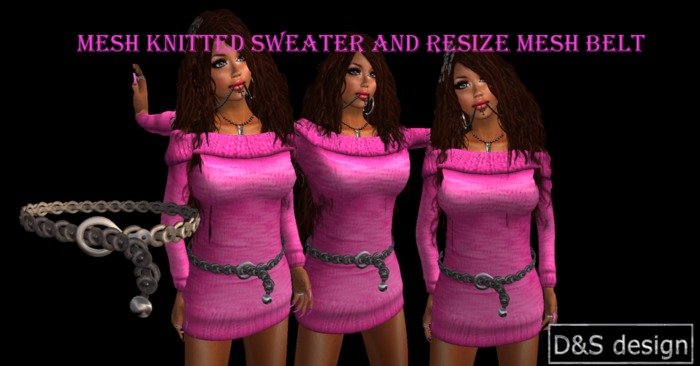 D&S design pink mesh  sweater +mesh belt