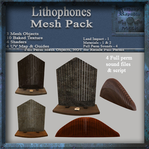 Lithophones Instrument Mesh Pack, Musical 3D Model for Musicians, Full Perm Mesh Textures & Sounds