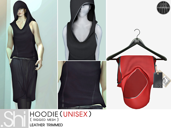 .Shi : Hoodie Unisex {Red&Black} [Rigged Mesh]