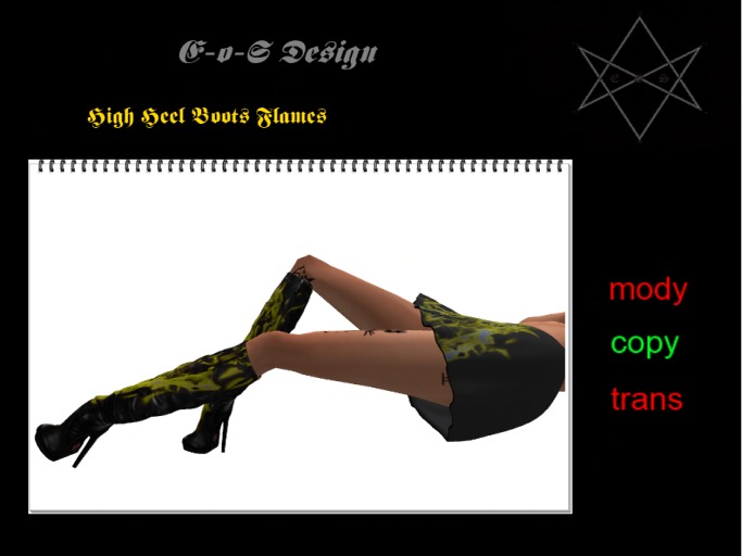 rigged mesh zipped highheel boots yellow flame
