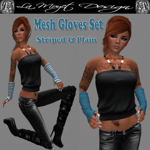 ~LM~Mesh Gloves Set [Blue-Striped/Plain]