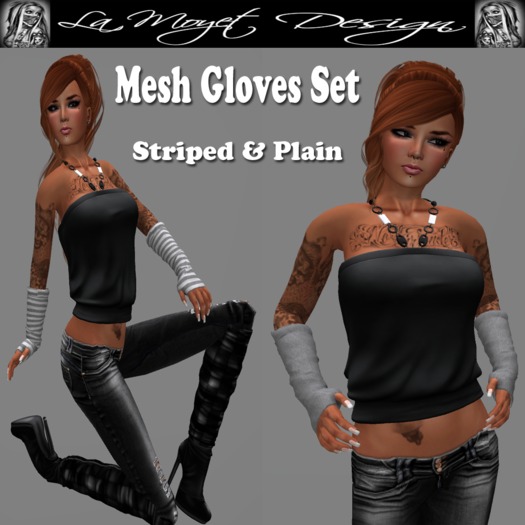 ~LM~Mesh Gloves Set [Grey-Striped/Plain]