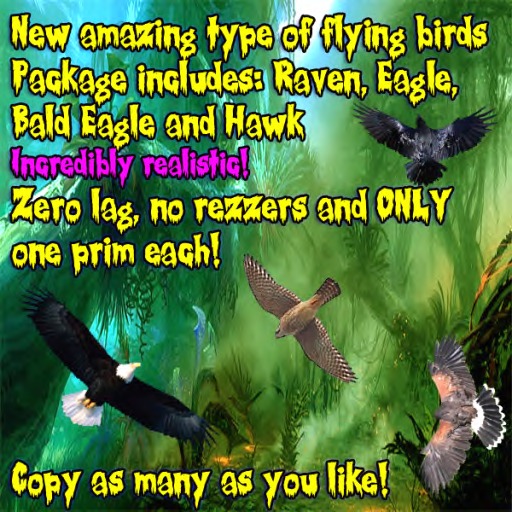 Flying eagle, hawk & raven & realistic one prim birds!!