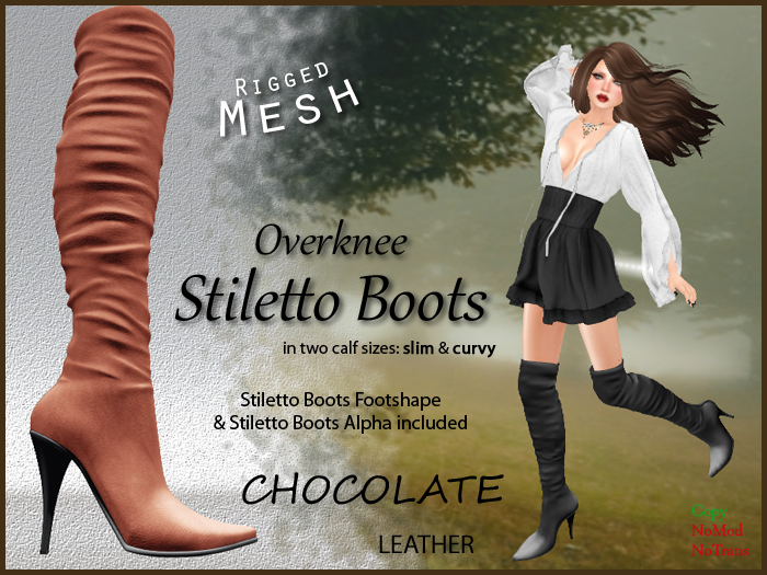 *Soulglitter* Mesh Overknee Stiletto Boots - Leather - chocolate
