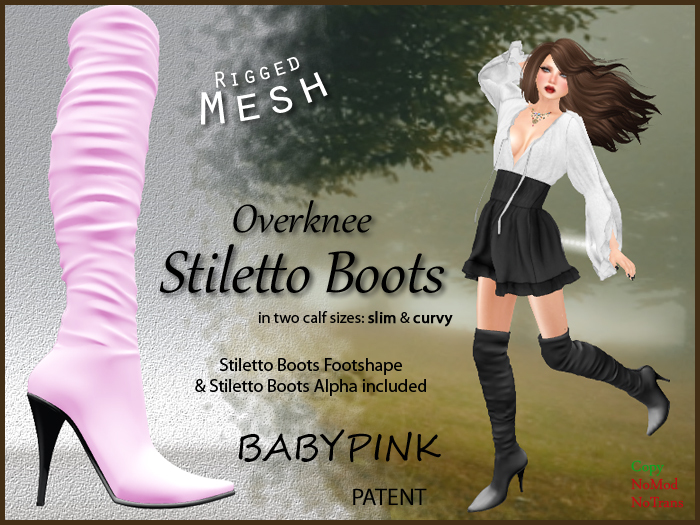 *Soulglitter* Mesh Overknee Stiletto Boots - Patent - baby pink