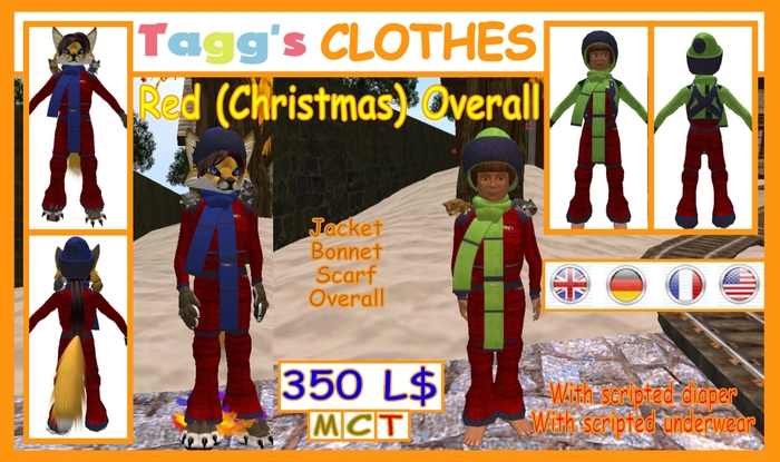 Tagg's Red (Christmas) Overall (with diaper, underwear)