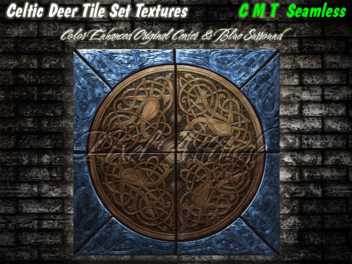 Celtic Deer Tile Set Original Center Blue Surround 