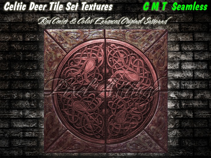 Celtic Deer Tile Set Red Center Original Enhanced Surround 
