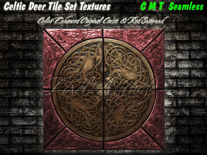 Celtic Deer Tile Set Original Center Red Surround 
