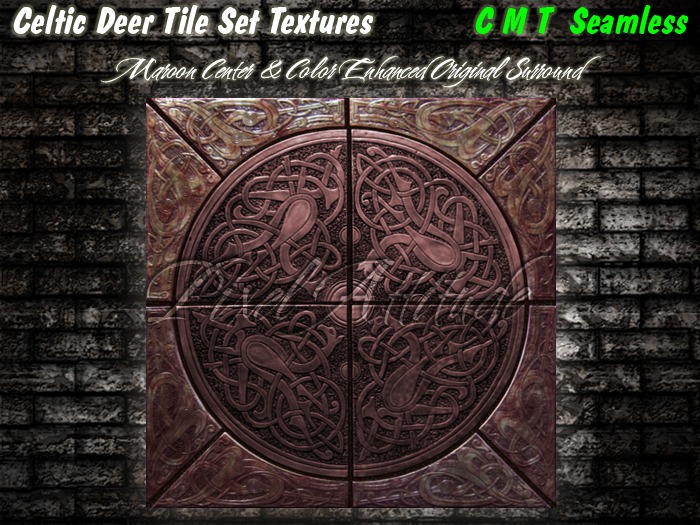 Celtic Deer Tile Set Maroon Center Original Enhanced Surround 