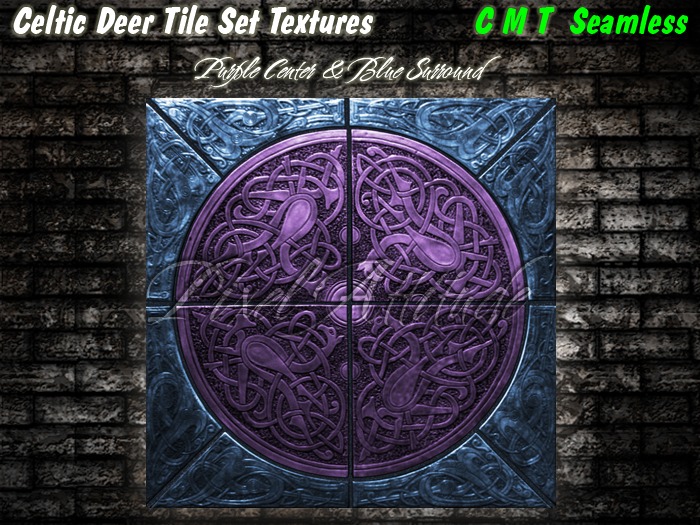 Celtic Deer Tile Set Purple Center Blue Surround 