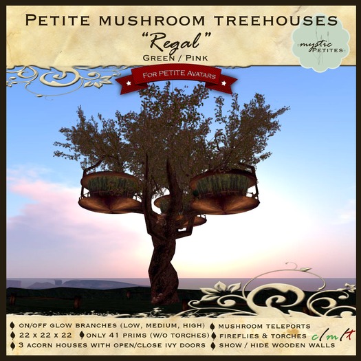 ::mystic petites:: Regal (pink/green copy) mushroom petite treehouse