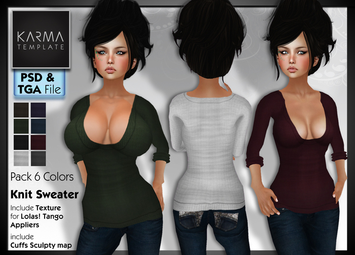 Karma Template - PSD & Tga - Knit Sweater - 8 Colors