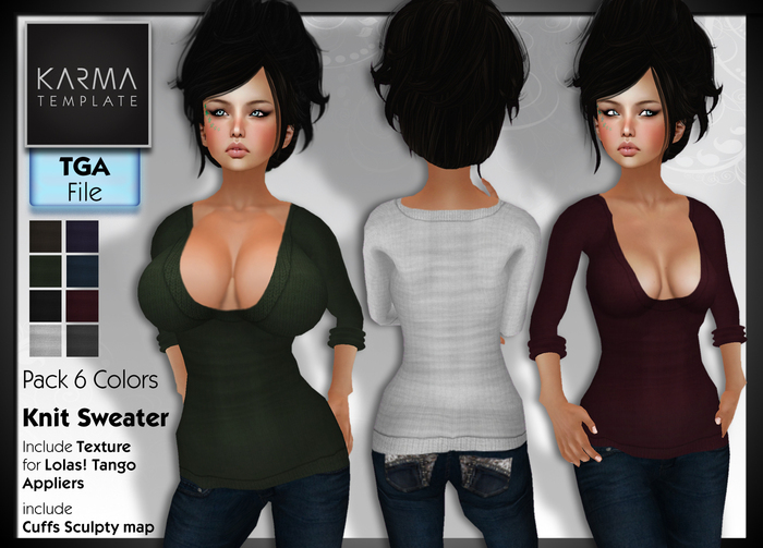 Karma Template - Tga - Knit Sweater - 8 Colors