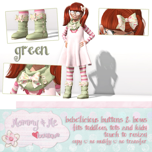 ~Bebe'Licious~ Buttons & Bows Green Accessory Set