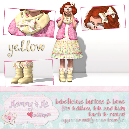 ~Bebe'Licious~ Buttons & Bows Yellow Accessory Set