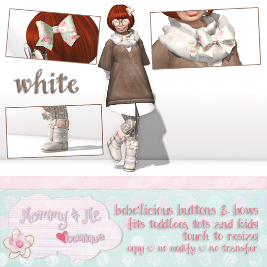 ~Bebe'Licious~ Buttons & Bows White Accessory Set