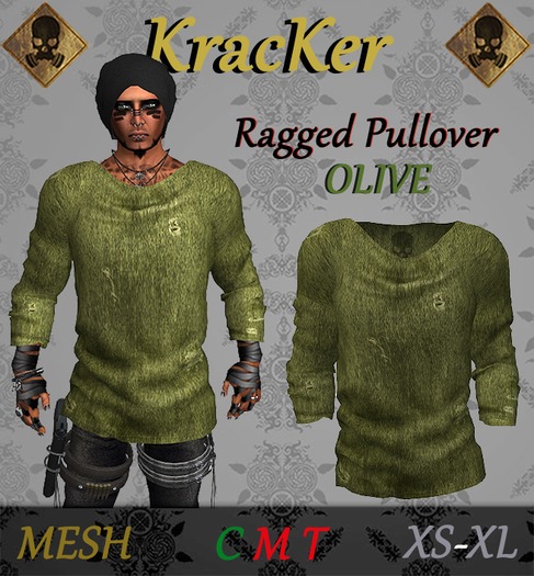 Kracker ~ Ragged Pullover ~ Olive