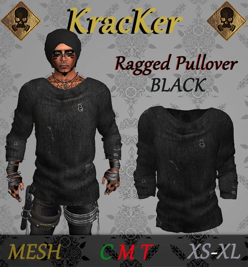 Kracker ~ Ragged Pullover ~ Black