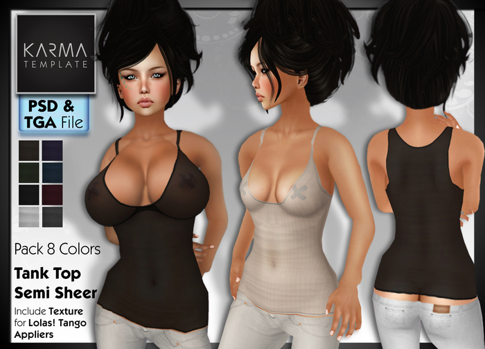 Karma Template - PSD & Tga - Tank Top Semi Sheer - 8 Colors
