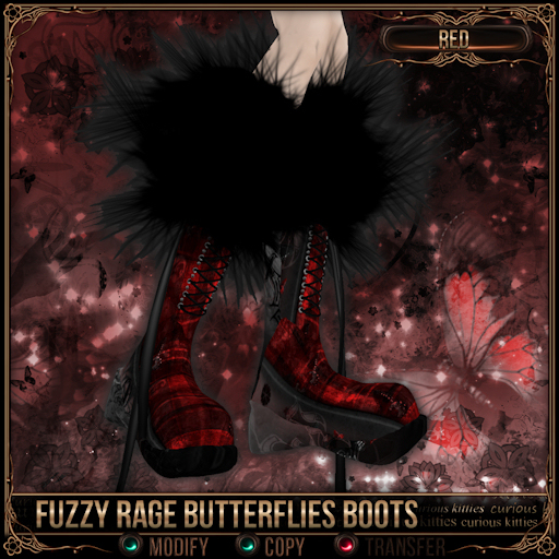 [Mesh] =^.^= Curious Kitties - Fuzzy Rage Butterflies Boots - Red