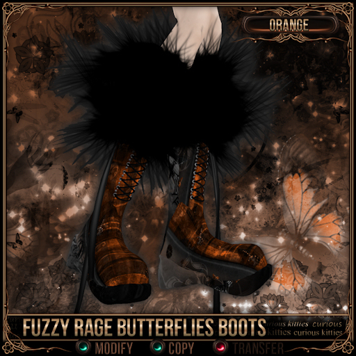 [Mesh] =^.^= Curious Kitties - Fuzzy Rage Butterflies Boots - Orange