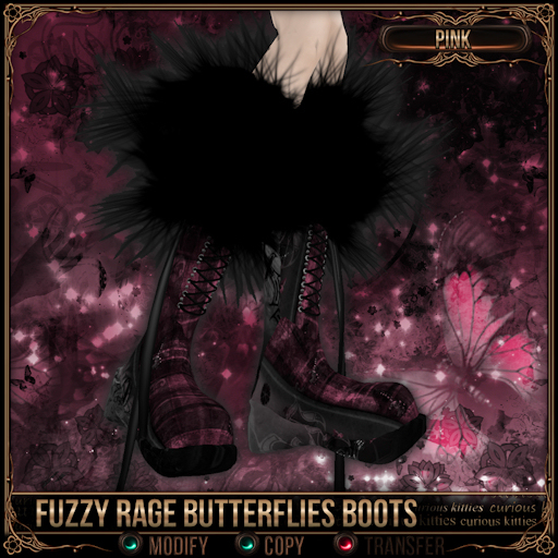 [Mesh] =^.^= Curious Kitties - Fuzzy Rage Butterflies Boots - Pink