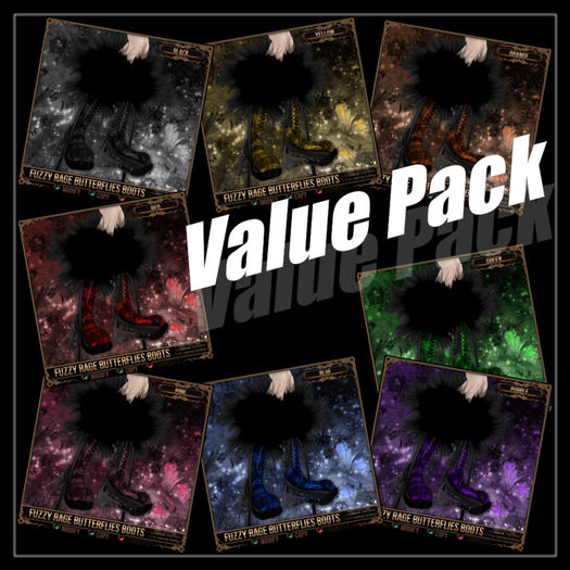 [Mesh] =^.^= Curious Kitties - Fuzzy Rage Butterflies Boots - Value Pack
