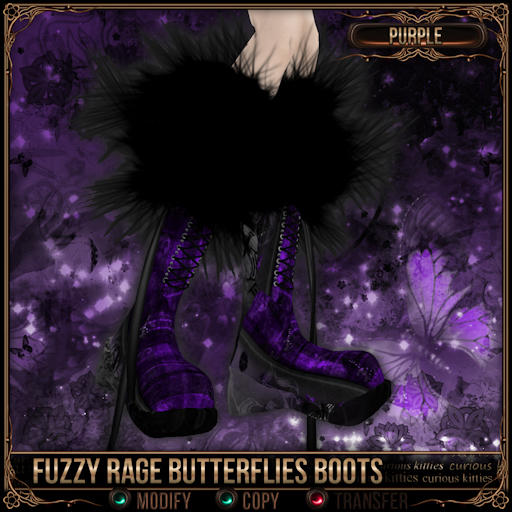 [Mesh] =^.^= Curious Kitties - Fuzzy Rage Butterflies Boots - Purple