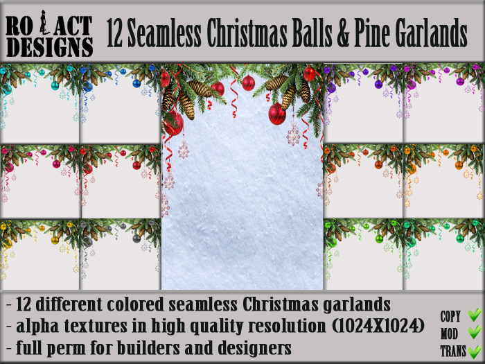 Ro!Act Designs 12 Seamless Christmas Balls & Pine Garlands