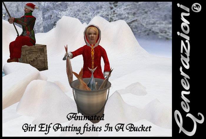 Girl Elf Putting Fishes In A Bucket
