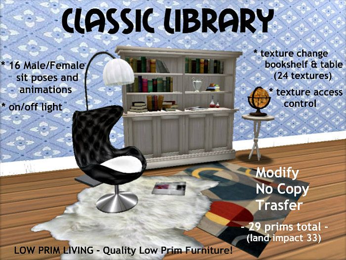 [LPL] Classic Library Set [texture change, den, office furniture, executive chair, table, library, writing, man cave]