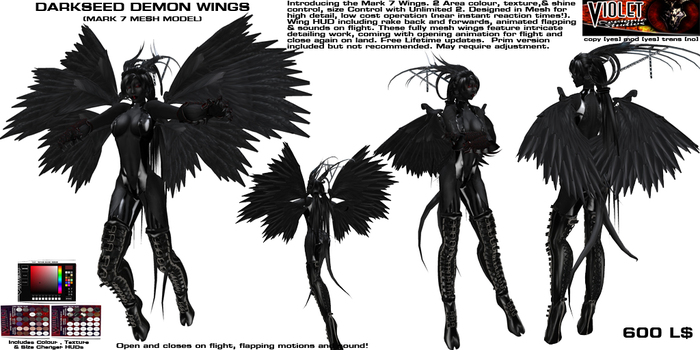 Violet Studios Wings - Darkseed Demon Wings (Size, Colour and Texture Change) (Mesh or Prim!)