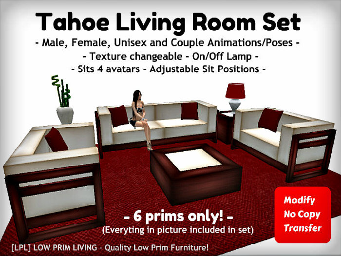 Tahoe Living Room Set - No Copy Version [texture changeable, solo and cuddle animations]