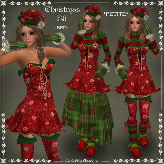Second Life Marketplace - *PETITE* Christmas Elf Outfit ~RED~ by Caverna  Obscura