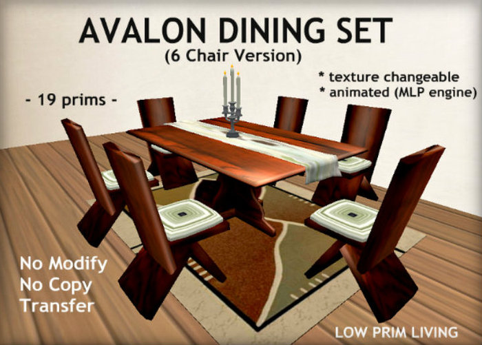 Second Life Marketplace - Avalon Dining Set - 6 Chairs Version [texture ...