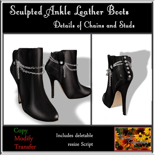 *Sweet Apollonia* Chains Black Leather Ankle Boots BAG