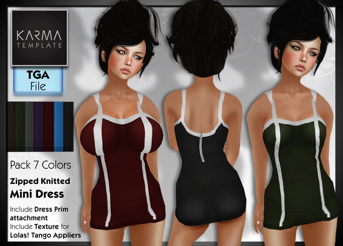 Karma Template - Tga - Zipped Knit Mini Dress - 7 Colors