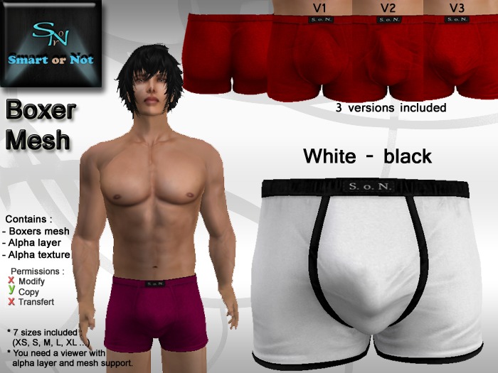 Boxer white black - MESH