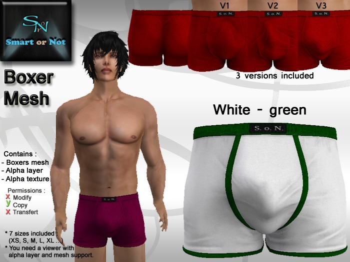 Boxer white green - MESH