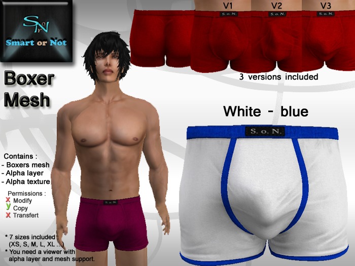 Boxer white blue - MESH