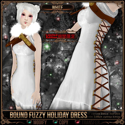 [Mesh] =^.^= Curious Kitties - [Limited Edition] Bound Fuzzy Holiday Dress - White